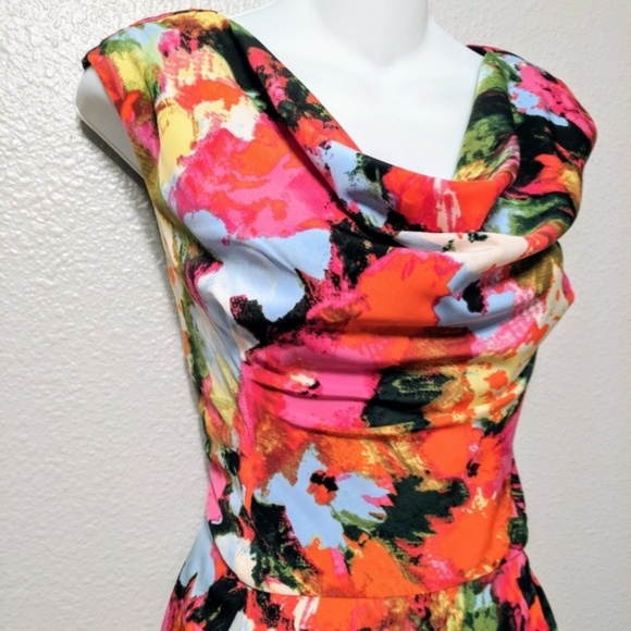 Jones Wear Floral Drape Cap Sleeve Spring Dress - Picture 2 of 7